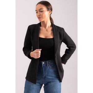 armonika Women's Black Herringbone Pattern Fold Sleeve Single Button Cachet Jacket