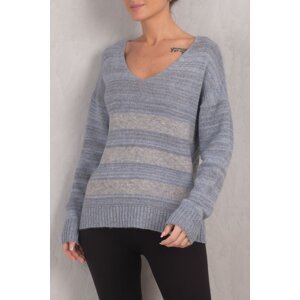 armonika Women's Light Blue Lily V-Neck Striped Knitwear Sweater