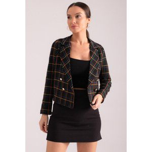 armonika Women's Saxe Blue Double Breasted Neck Tweed Crop Jacket