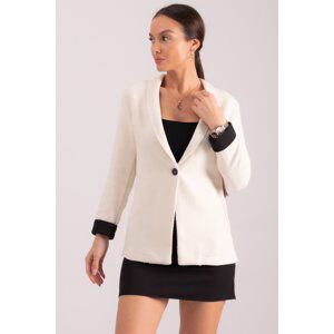 armonika Women's White Herringbone Pattern Fold Sleeve Single Button Cachet Jacket