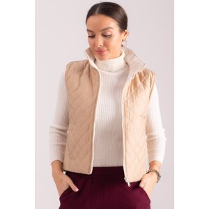 armonika Women's Beige Cachet Lined Pocket Zipper Quilted Vest