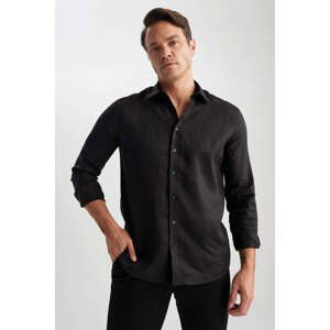 DEFACTO Modern Fit Italian Collar Linen Long Sleeve Shirt