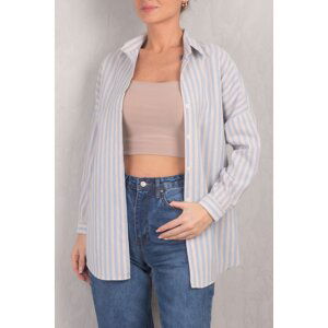 armonika Women's Baby Blue Striped Oversize Long Basic Shirt