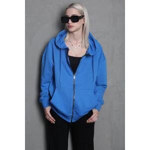 Madmext Blue Hooded Basic Sweatshirt