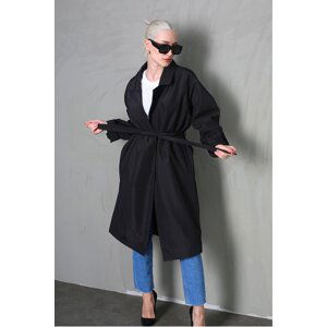 Madmext Black Double Breasted Women's Trench Coat