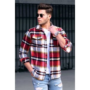 Madmext Men's White Plaid Shirt 4921