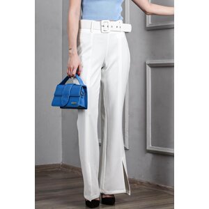 Madmext White Front Slit High Waist Women's Flare Trousers