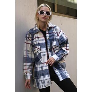 Madmext Navy Blue Plaid Women's Shirt