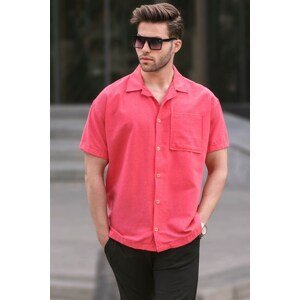Madmext Fuchsia Over Fit Cuban Collar Short Sleeve Shirt 6369