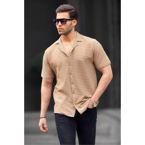 Madmext Men's Camel Striped Short Sleeve Shirt 6703