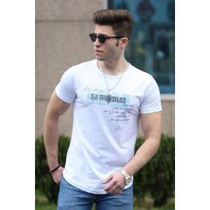 Madmext Men's Printed White T-Shirt 4478