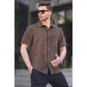 Madmext Khaki Ribbed Short Sleeve Men's Shirt 5594