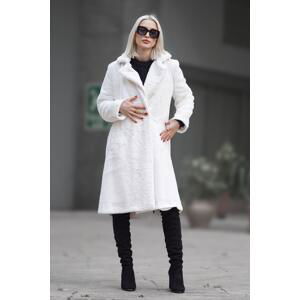 Madmext White Soft Textured Plush Coat