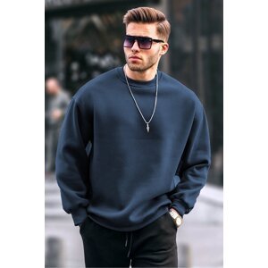 Madmext Navy Blue Crew Neck Oversized Men's Charcoal Basic Sweatshirt 6048