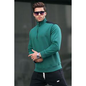 Madmext Men's Dark Green Zipper Collar Basic Sweatshirt 6157