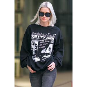 Madmext Women's Black Printed Oversize Sweatshirt