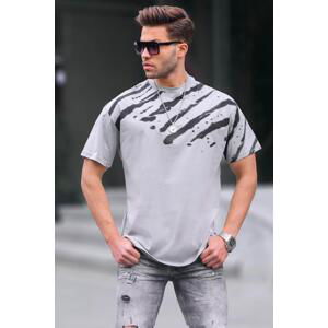 Madmext Men's Painted Gray Patterned Over Fit T-Shirt 6116