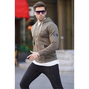 Madmext Men's Khaki Hooded Zipper Sweatshirt 2155