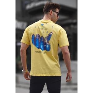 Madmext Men's Yellow Back Regular Fit Printed T-Shirt 6121