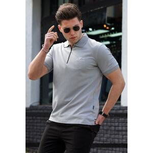 Madmext Men's Gray Knitwear Polo Neck T-Shirt 5248