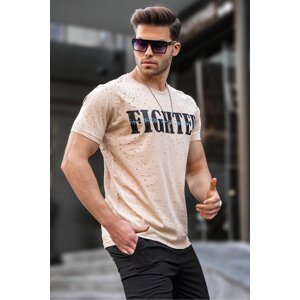 Madmext Beige Ripped Detailed Crew Neck T-Shirt 4592