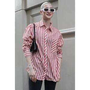 Madmext Women's Red Striped Oversize Shirt Mg1729