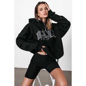 Madmext Mad Girls Black Embroidered Hooded Sweatshirt Mg812