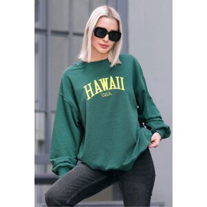 Madmext Green Crew Neck Printed Sweatshirt