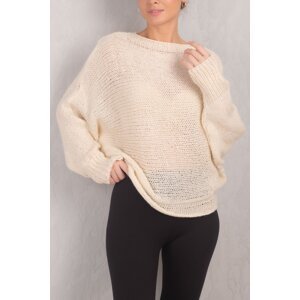 armonika Women's Cream Bat Sleeve Fluffy Knitwear Sweater