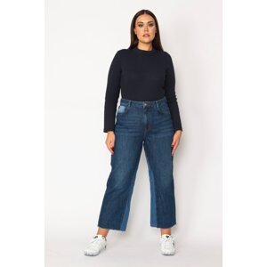 Şans Women's Plus Size Navy Blue Washed Effect Mom Jeans Pants