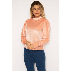 Şans Women's Plus Size Salmon Lycra Pearl Velvet Fabric Shoulder Gathered Detailed Blouse