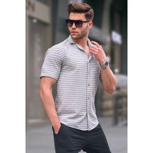 Madmext Gray Striped Slim Fit Men's Short Sleeve Shirt 5591