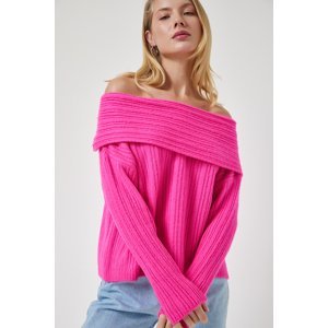 Happiness İstanbul Women's Fuchsia Madonna Collar Knitwear Sweater