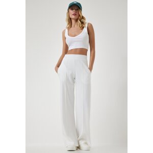 Happiness İstanbul Women's White High Waist Stretchy Sweatpants