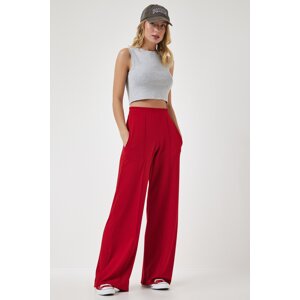 Happiness İstanbul Women's Red High Waist Scuba Palazzo Pants