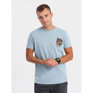 Ombre Men's cotton t-shirt with chest print - light blue