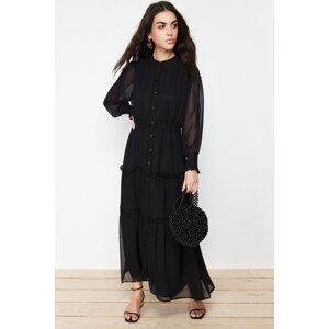 Trendyol Black Sleeves and Waist Gipe Detailed Lined Chiffon Woven Shirt Dress
