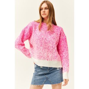 Olalook Women's Fuchsia Stone Detailed Soft Textured Knitwear Sweater