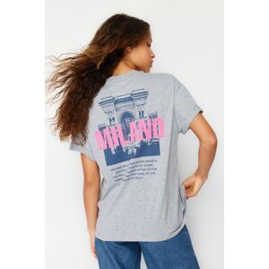 Trendyol Gray Melange Front Back Printed Oversize/Wide Fit Crew Neck Knitted T-Shirt