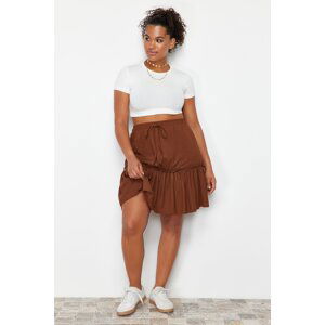 Trendyol Curve Brown Frilly Mini Knitted Skirt