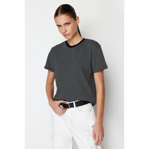 Trendyol Black Striped Premium Basic Crew Neck Knitted T-Shirt