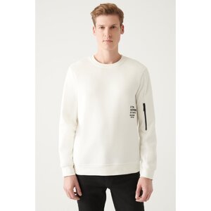 Avva Men's White Crew Neck Printed Standard Fit Regular Cut Sweatshirt
