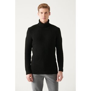 Avva Men's Black Full Turtleneck Textured Standard Fit Regular Cut Knitwear Sweater