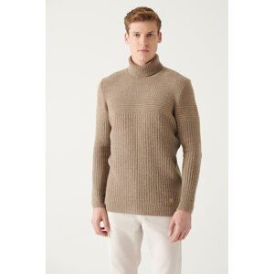 Avva Men's Mink Full Turtleneck Textured Standard Fit Regular Cut Knitwear Sweater