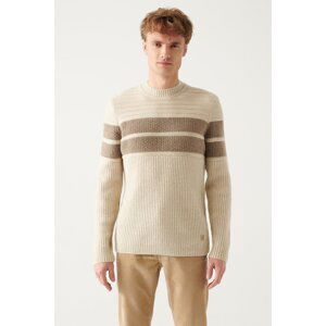 Avva Men's Light Beige Chest Panel Detailed Standard Fit Normal Cut Knitwear Sweater