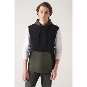 Avva Men's Black-white Hooded Collar 3 Thread Fleece Inside Colorblock Standard Fit Regular Fit Sweatshirt