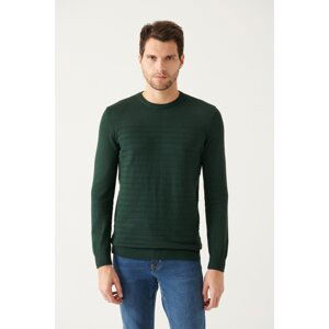 Avva Men's Green Crew Neck Knit Detailed Cotton Standard Fit Regular Cut Knitwear Sweater