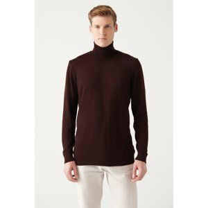 Avva Men's Burgundy Full Turtleneck Wool Blended Standard Fit Normal Cut Knitwear Sweater