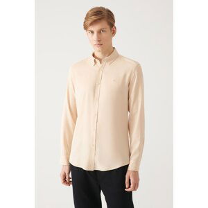 Avva Mink Buttoned Collar Comfort Fit Tencel Shirt