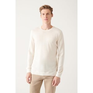 Avva Men's White Crew Neck Wool Blended Standard Fit Regular Cut Knitwear Sweater